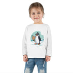 Toddler Long Sleeve Tee — Surfing Penguin Graphic