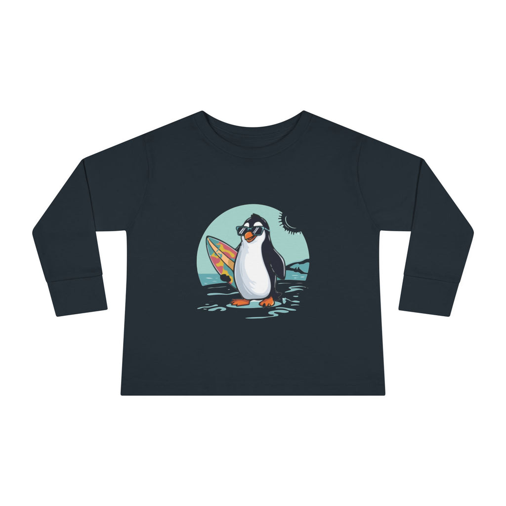 Toddler Long Sleeve Tee — Surfing Penguin Graphic