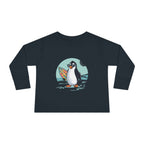 Toddler Long Sleeve Tee — Surfing Penguin Graphic