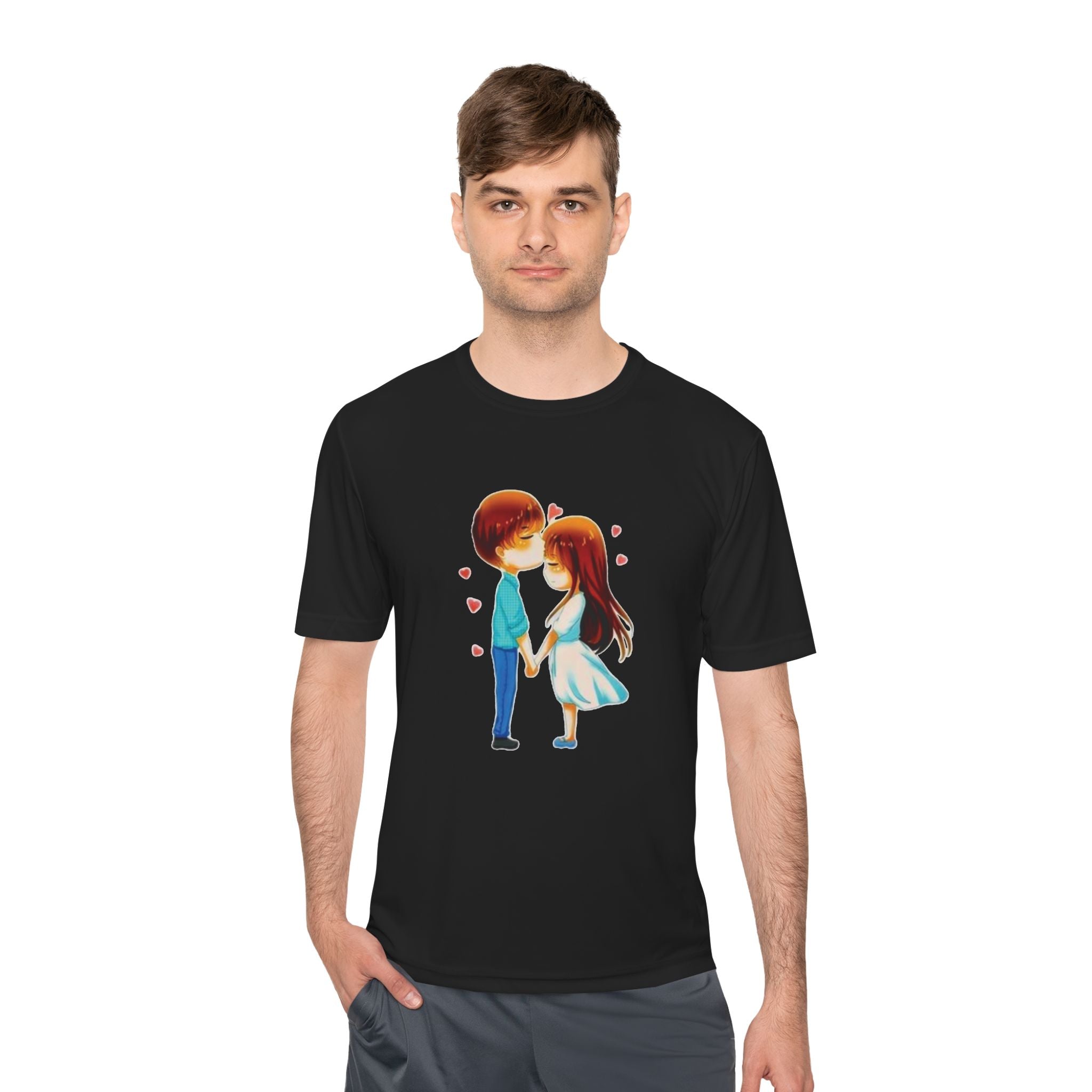 Cute Couple Cartoon Tee — Kissing Love Illustration T-Shirt for Couples & Valentine’s Day