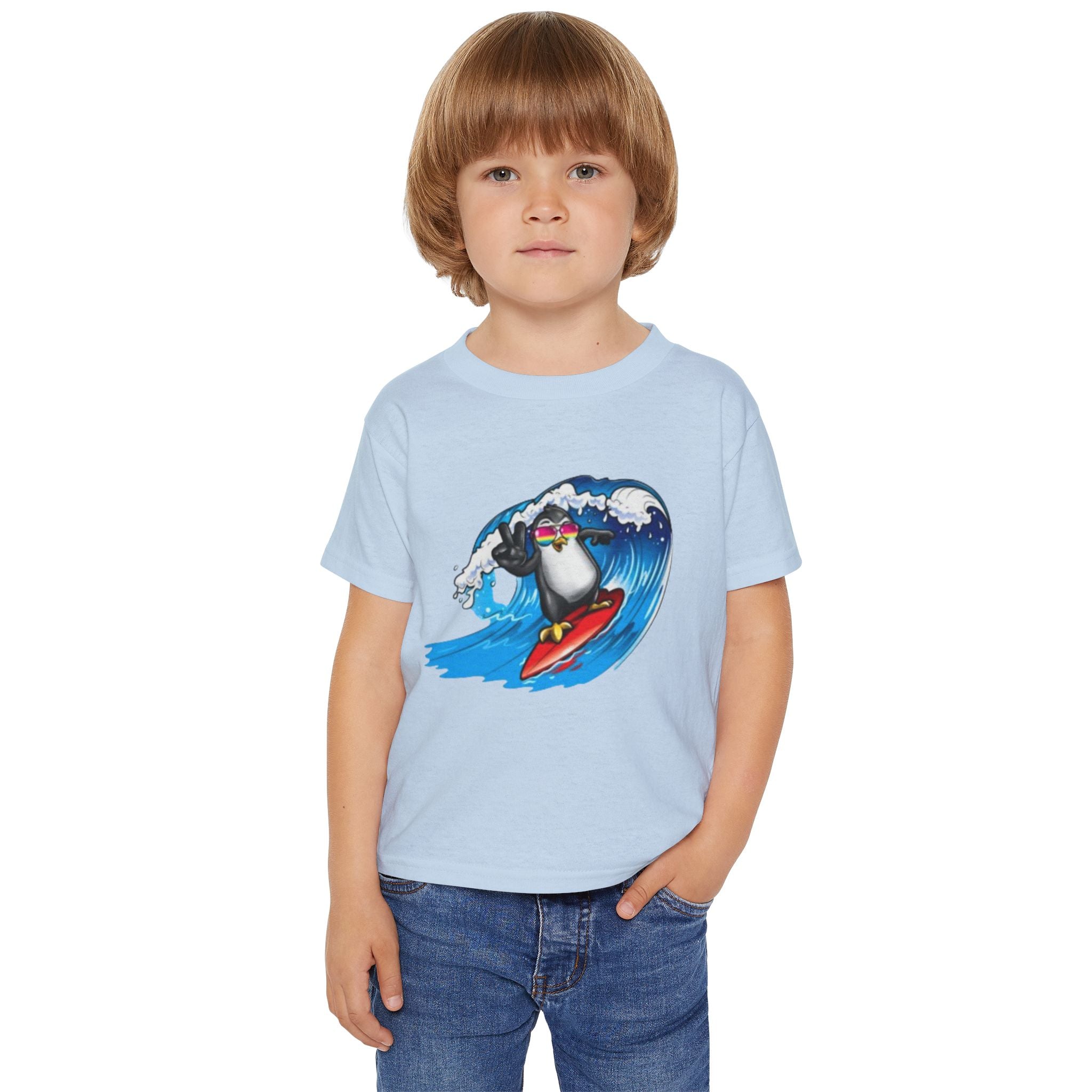 Toddler T‑Shirt — Surfing Penguin Cute Kids Tee