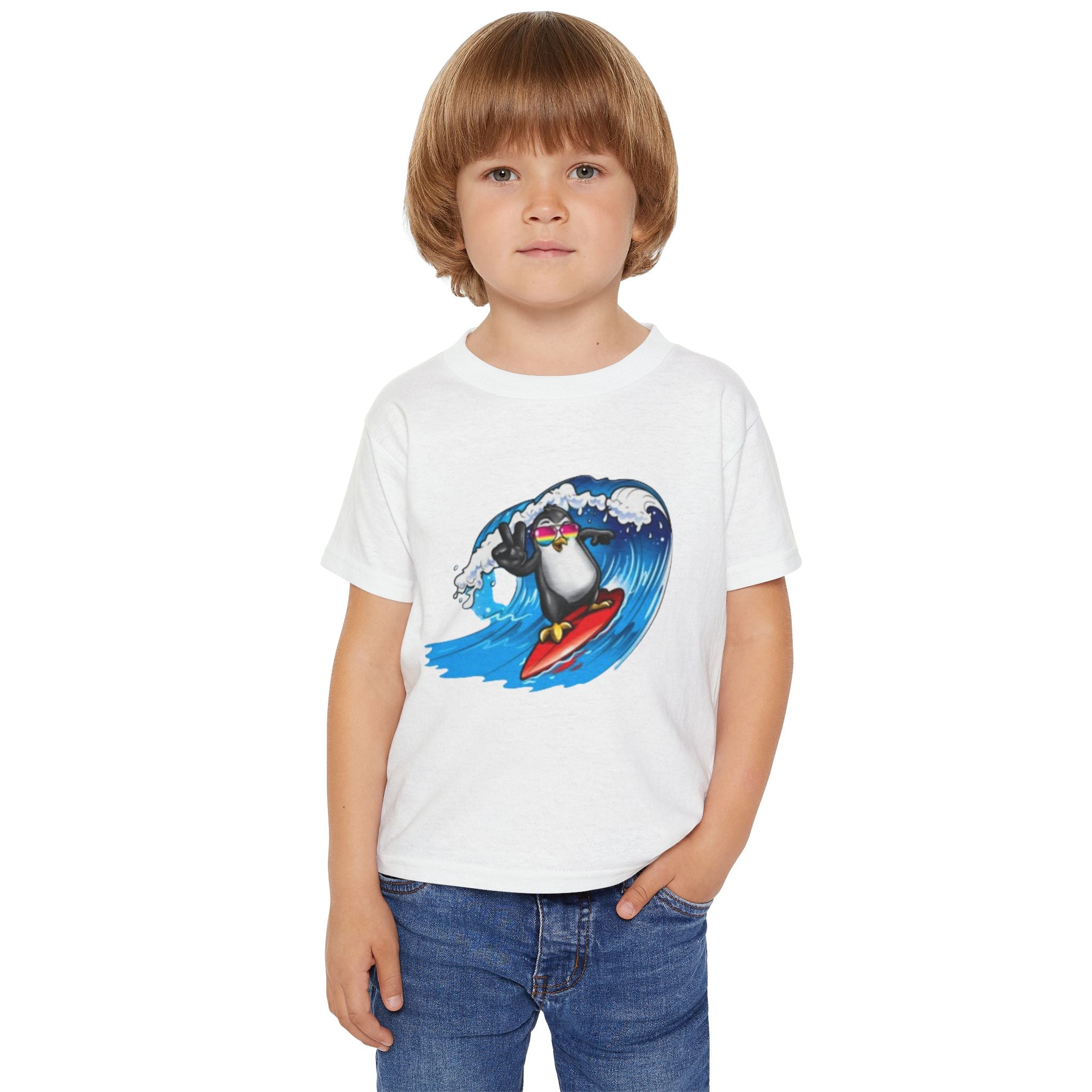 Toddler T‑Shirt — Surfing Penguin Cute Kids Tee