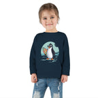 Toddler Long Sleeve Tee — Surfing Penguin Graphic
